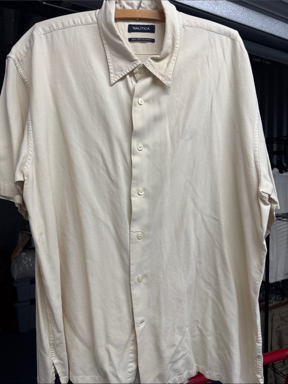 Nautica Men’s Cream Short-Sleeve Button-Down Shirt - Cream-Beige XL Like New